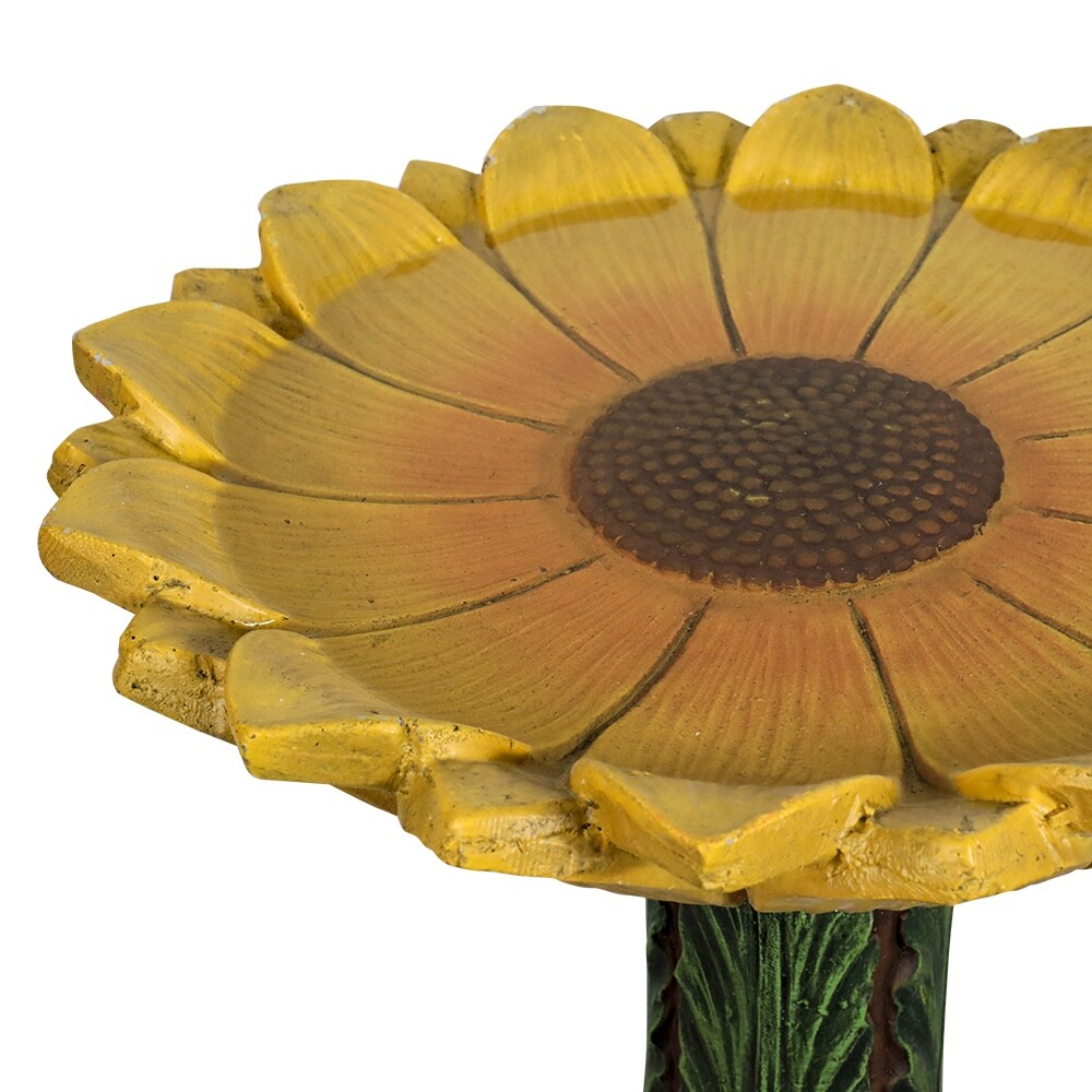 Bagno per uccelli da esterno a forma di girasole da 24,4 pollici - Bagno per uccelli in cemento con piedistallo