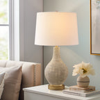Lampada da tavolo in stile fattoria beige/oro lavato da 24,5 pollici con paralume in lino bianco (set di 2) - 24,5 H