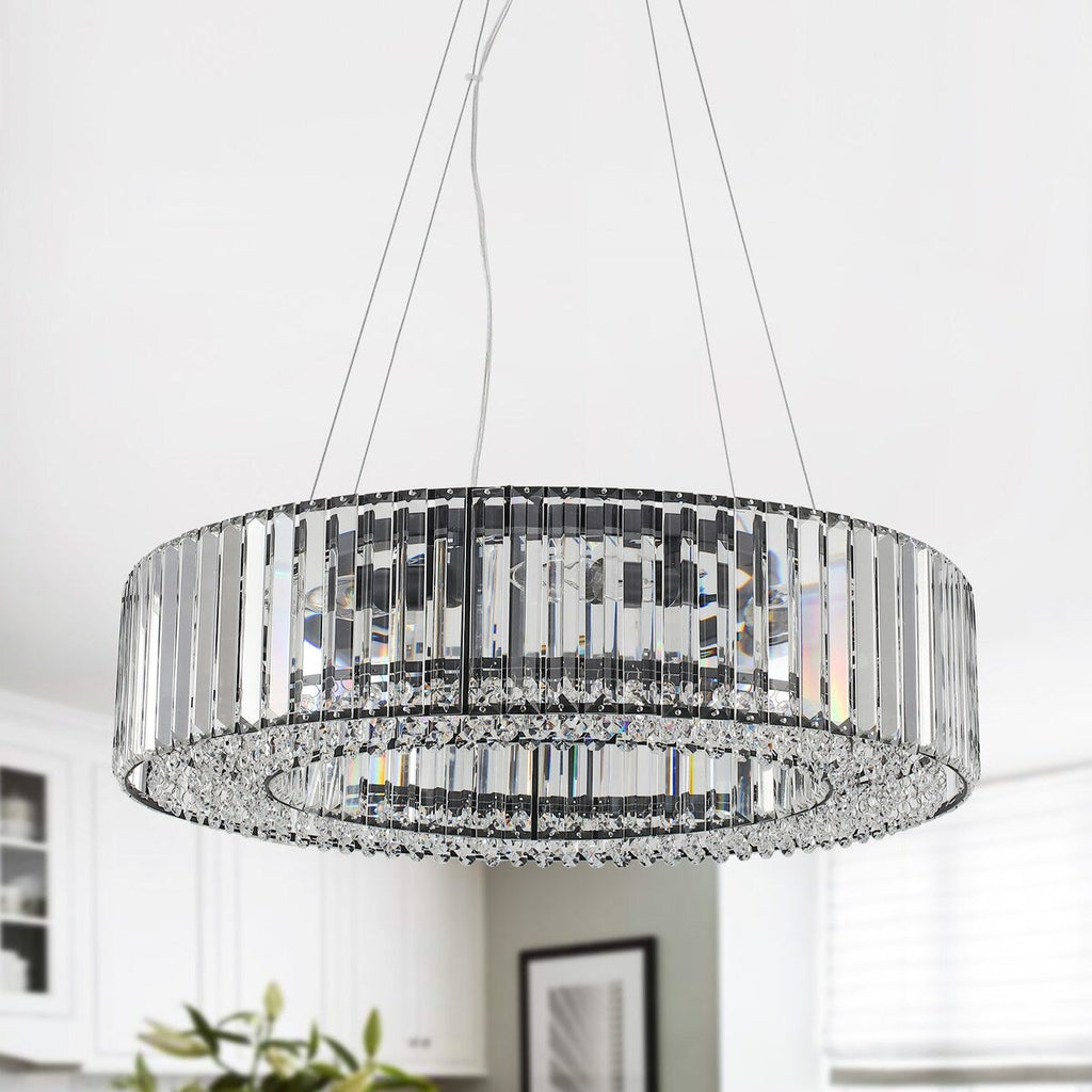 Lampadario da fattoria a 8 luci da 24,8 pollici, lampadario di cristallo, lampadario a tamburo per sala da pranzo, soggiorno, camera da letto, cucina