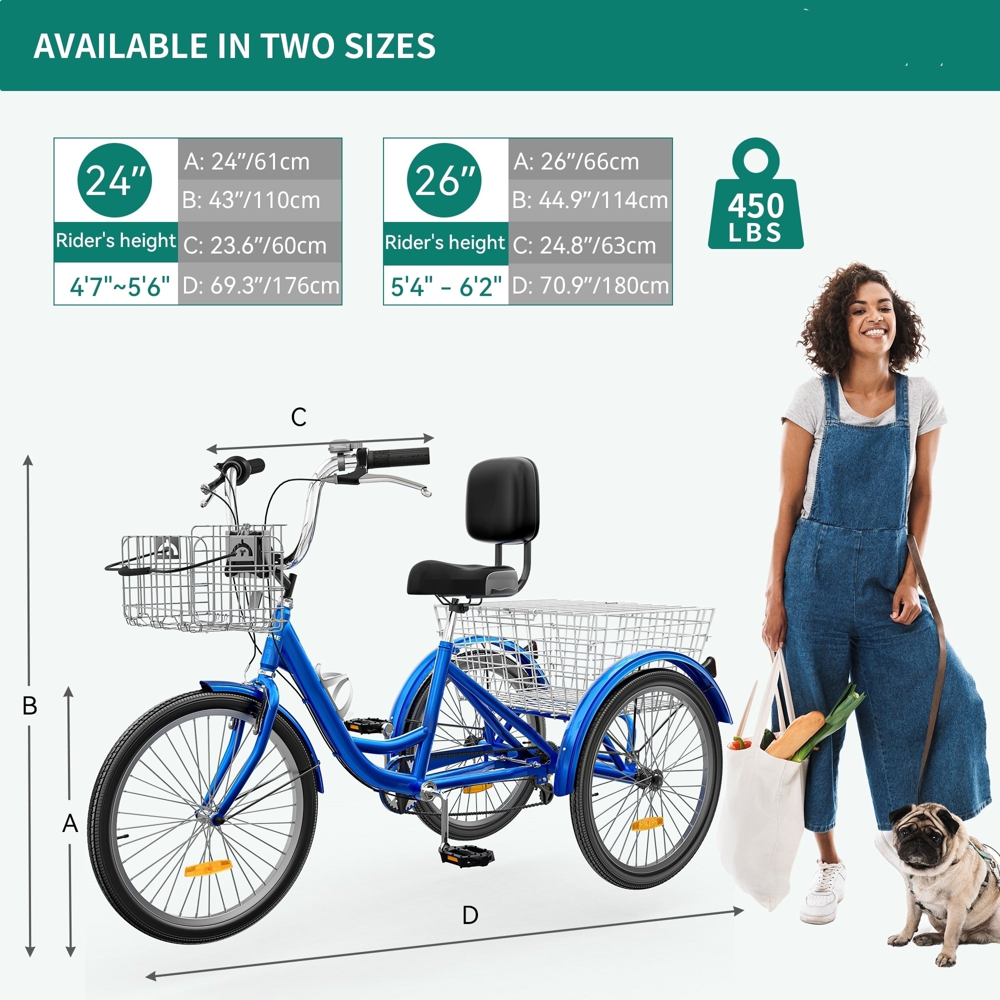 26 Tricicli per adulti a 3 ruote, bici a 7 velocità