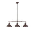 Lampada a sospensione a cupola industriale a 3 luci, in metallo, lineare, per isola da cucina, finitura in bronzo oliato