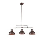 Lampada a sospensione a cupola industriale a 3 luci, in metallo, lineare, per isola da cucina, finitura in bronzo oliato