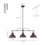 Lampada a sospensione a cupola industriale a 3 luci, in metallo, lineare, per isola da cucina, finitura in bronzo oliato