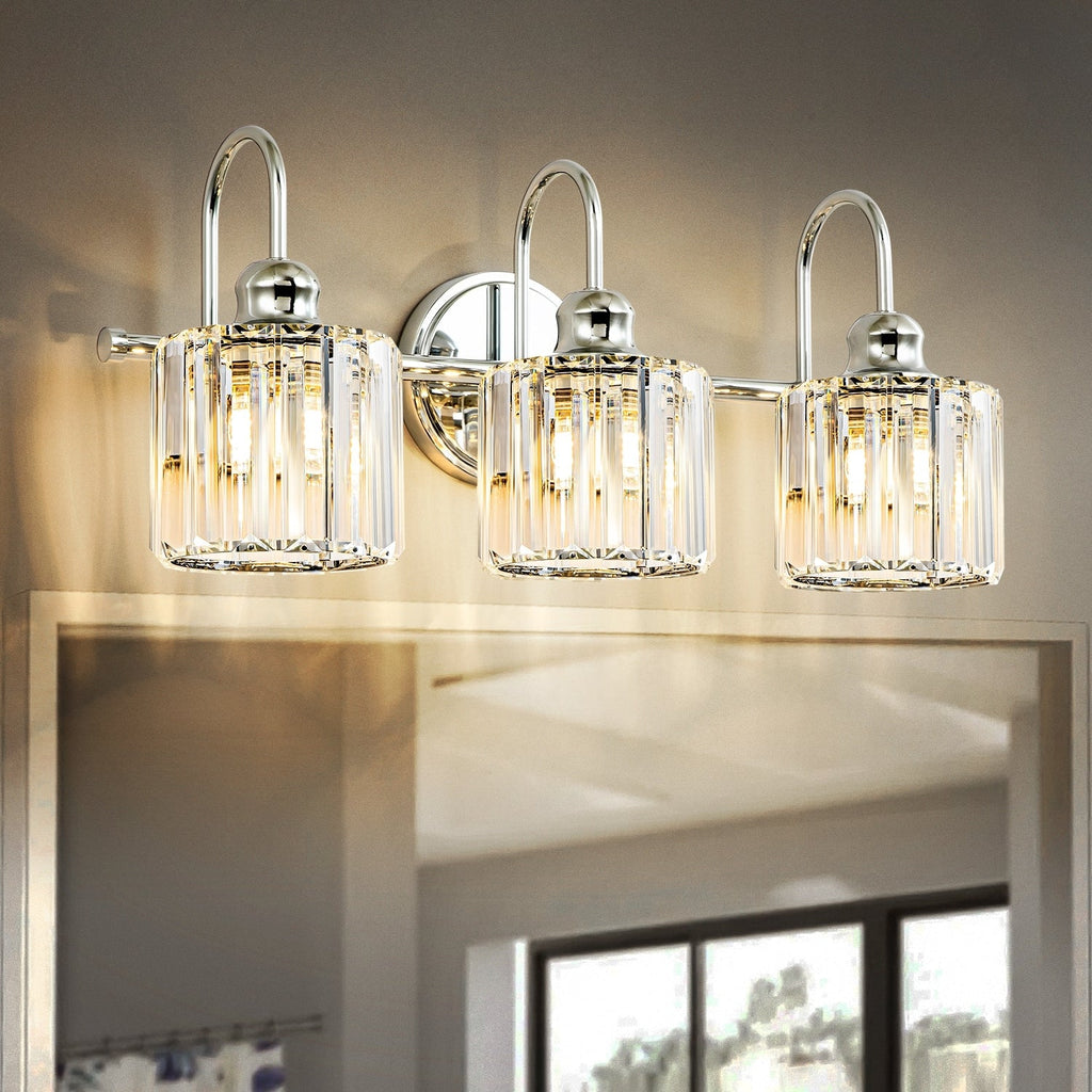 Luci da bagno in cristallo dimmerabili lineari moderne e glamour da 3/4 luci sopra lo specchio