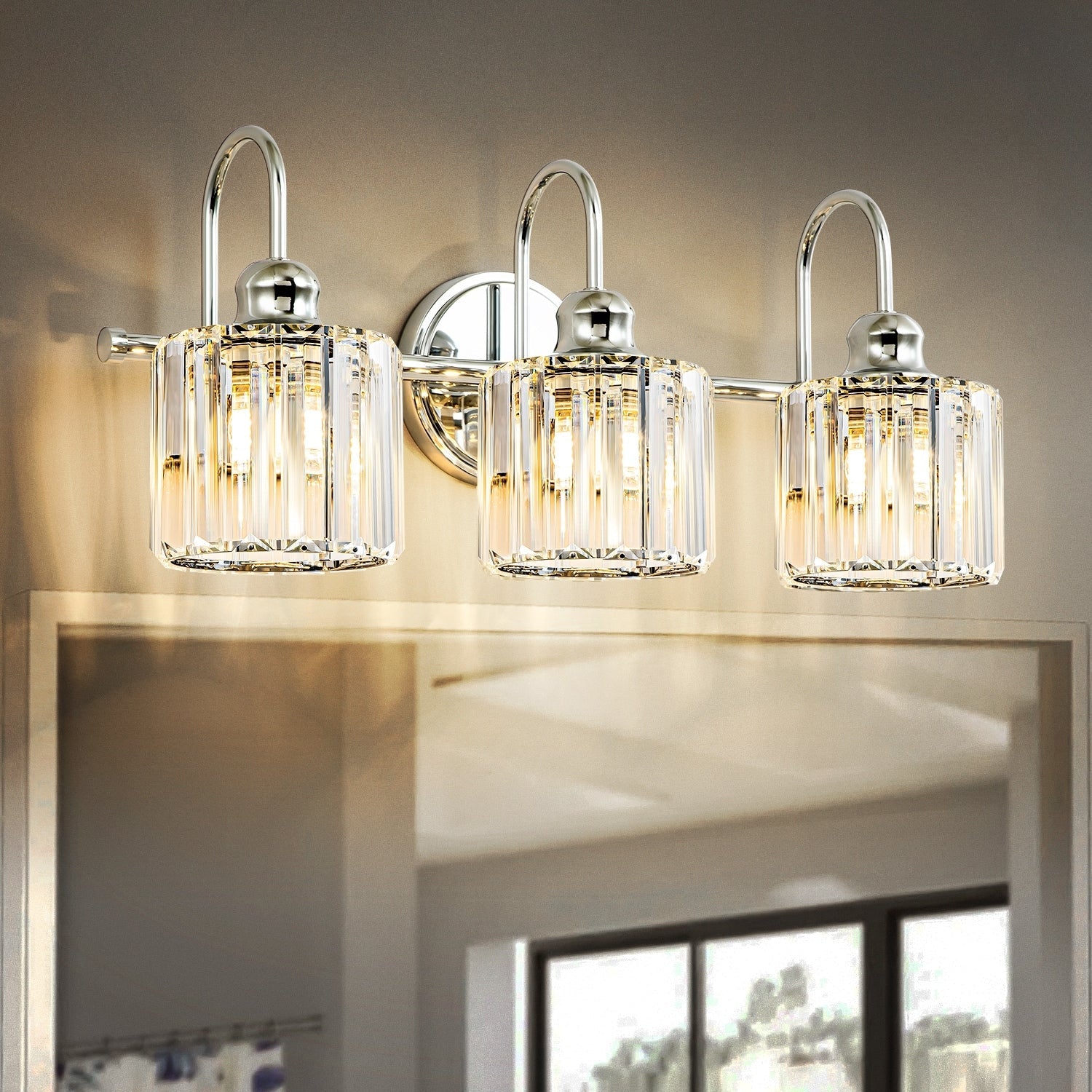 Luci da bagno in cristallo dimmerabili lineari moderne e glamour da 3/4 luci sopra lo specchio