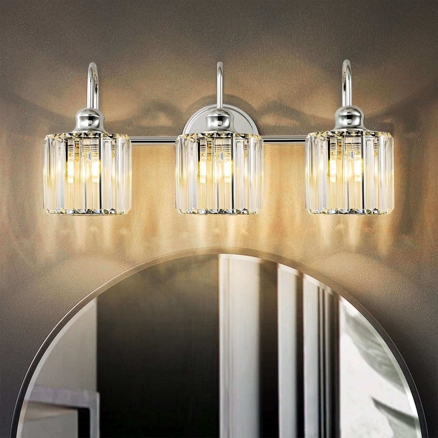 Luci da bagno in cristallo dimmerabili lineari moderne e glamour da 3/4 luci sopra lo specchio