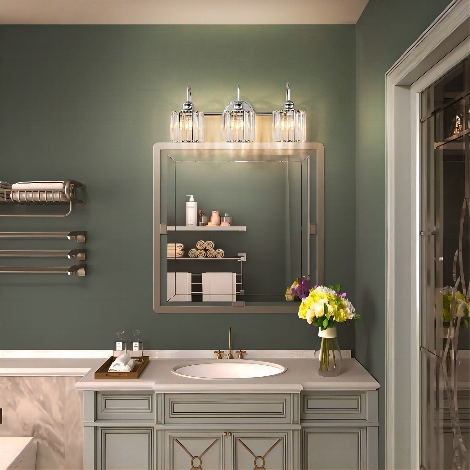 Luci da bagno in cristallo dimmerabili lineari moderne e glamour da 3/4 luci sopra lo specchio