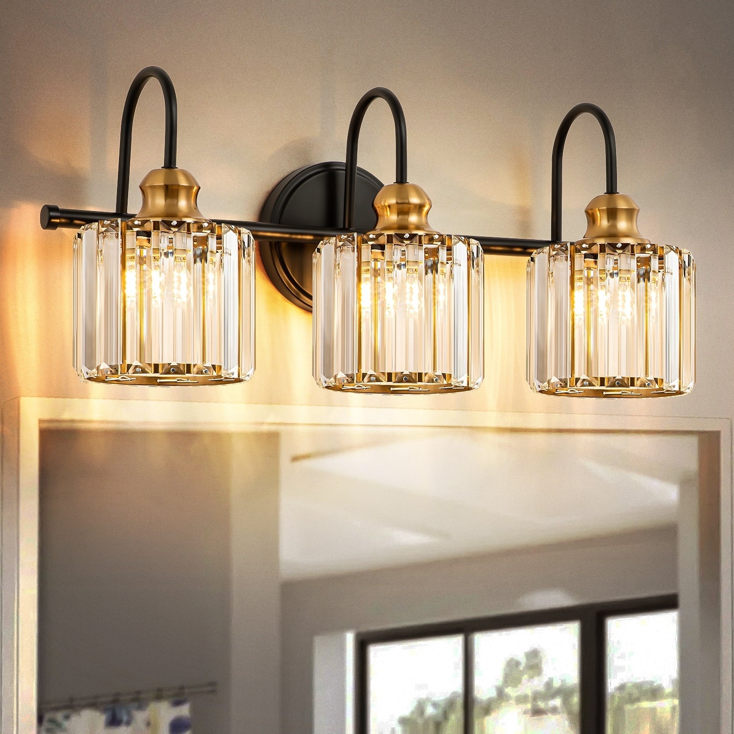 Luci da bagno in cristallo dimmerabili lineari moderne e glamour da 3/4 luci sopra lo specchio