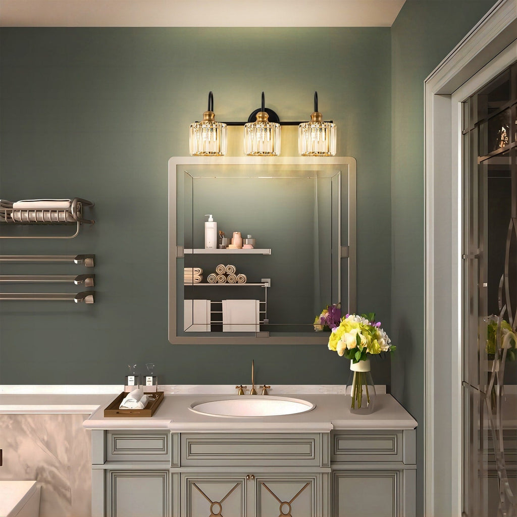 Luci da bagno in cristallo dimmerabili lineari moderne e glamour da 3/4 luci sopra lo specchio