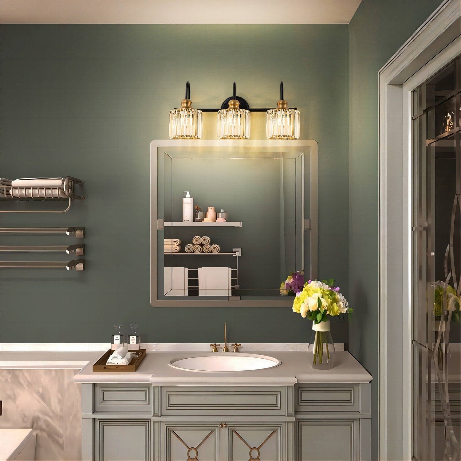 Luci da bagno in cristallo dimmerabili lineari moderne e glamour da 3/4 luci sopra lo specchio