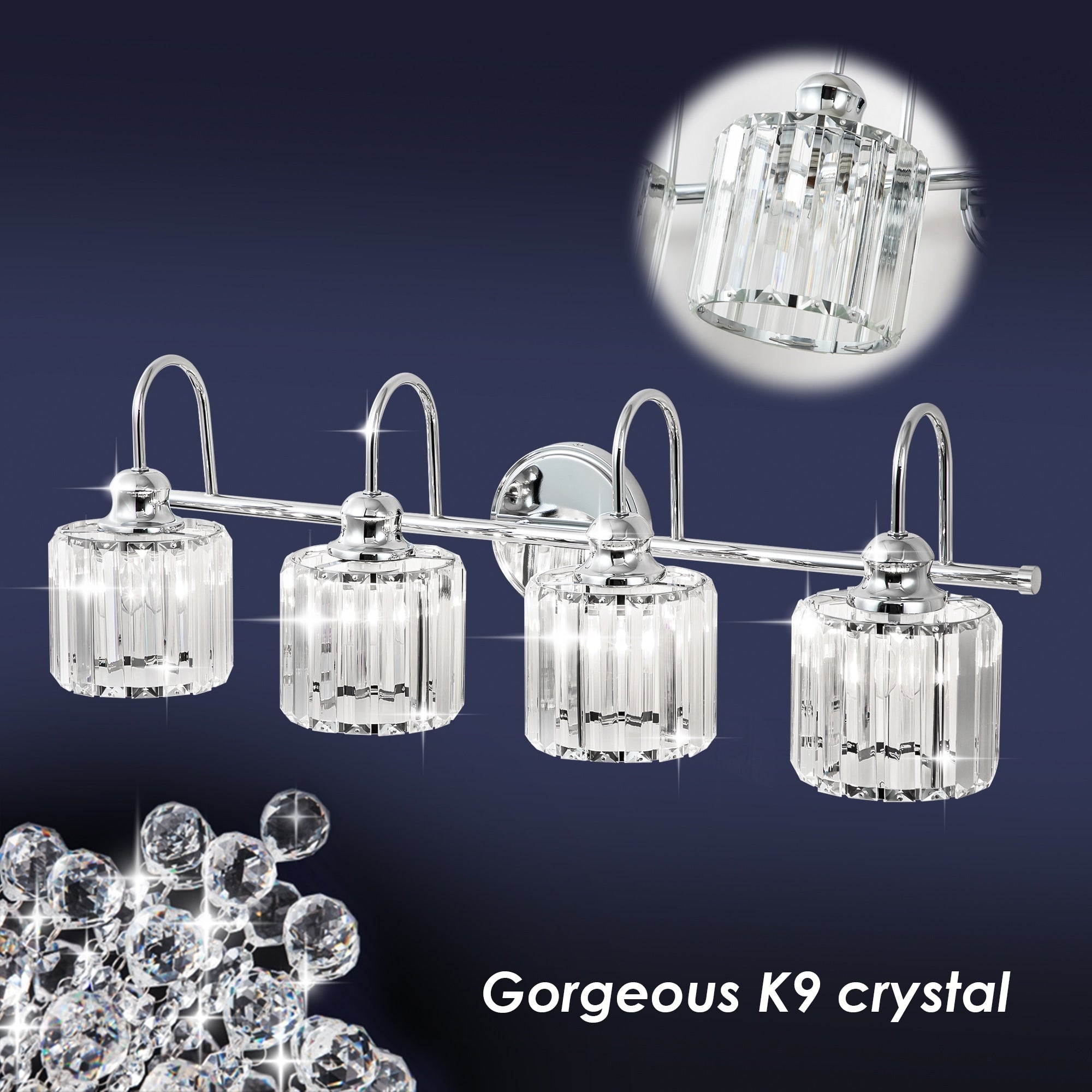 Luci da bagno in cristallo dimmerabili lineari moderne e glamour da 3/4 luci sopra lo specchio