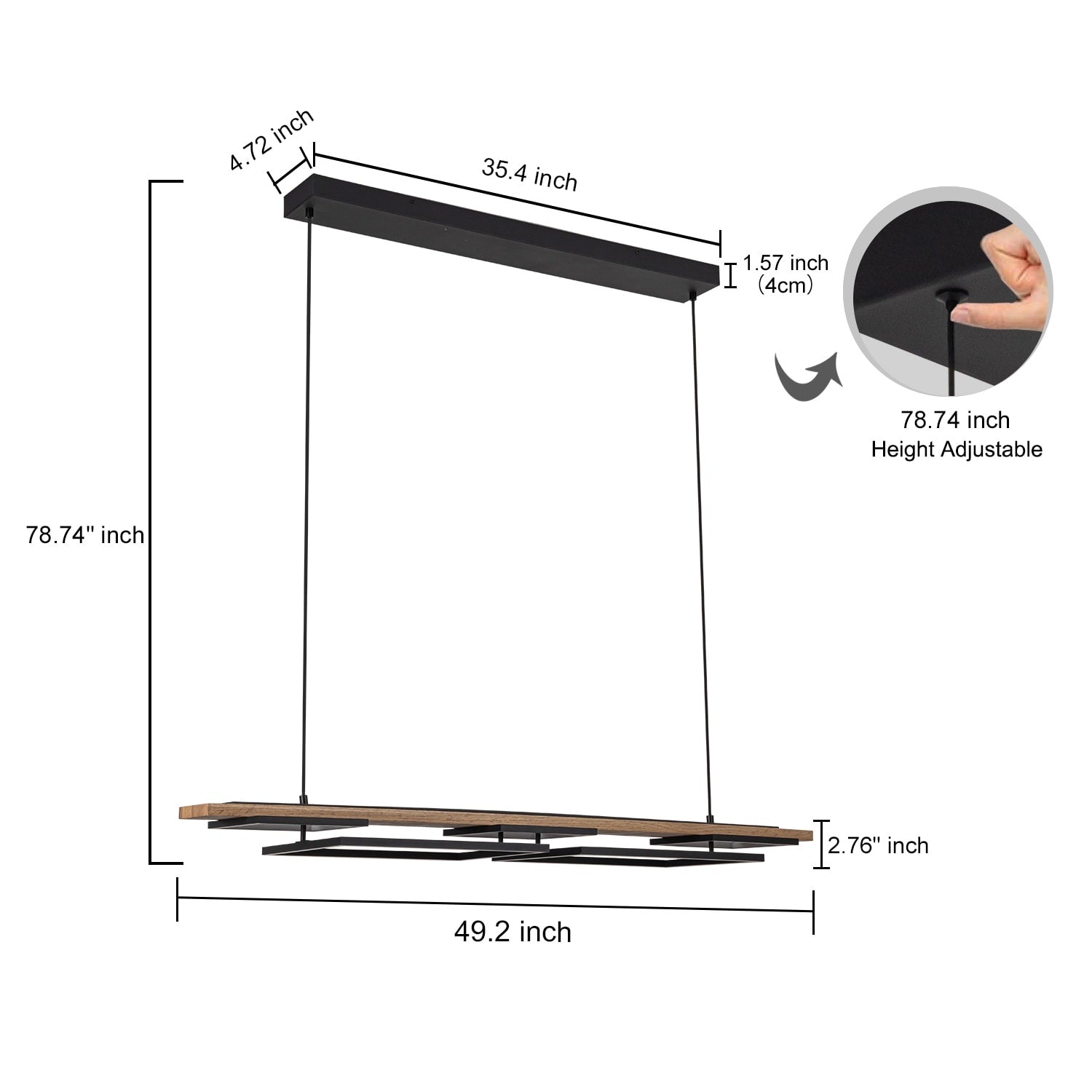 Lampadario lineare in legno a LED integrato da 3/5 luci per isola da cucina