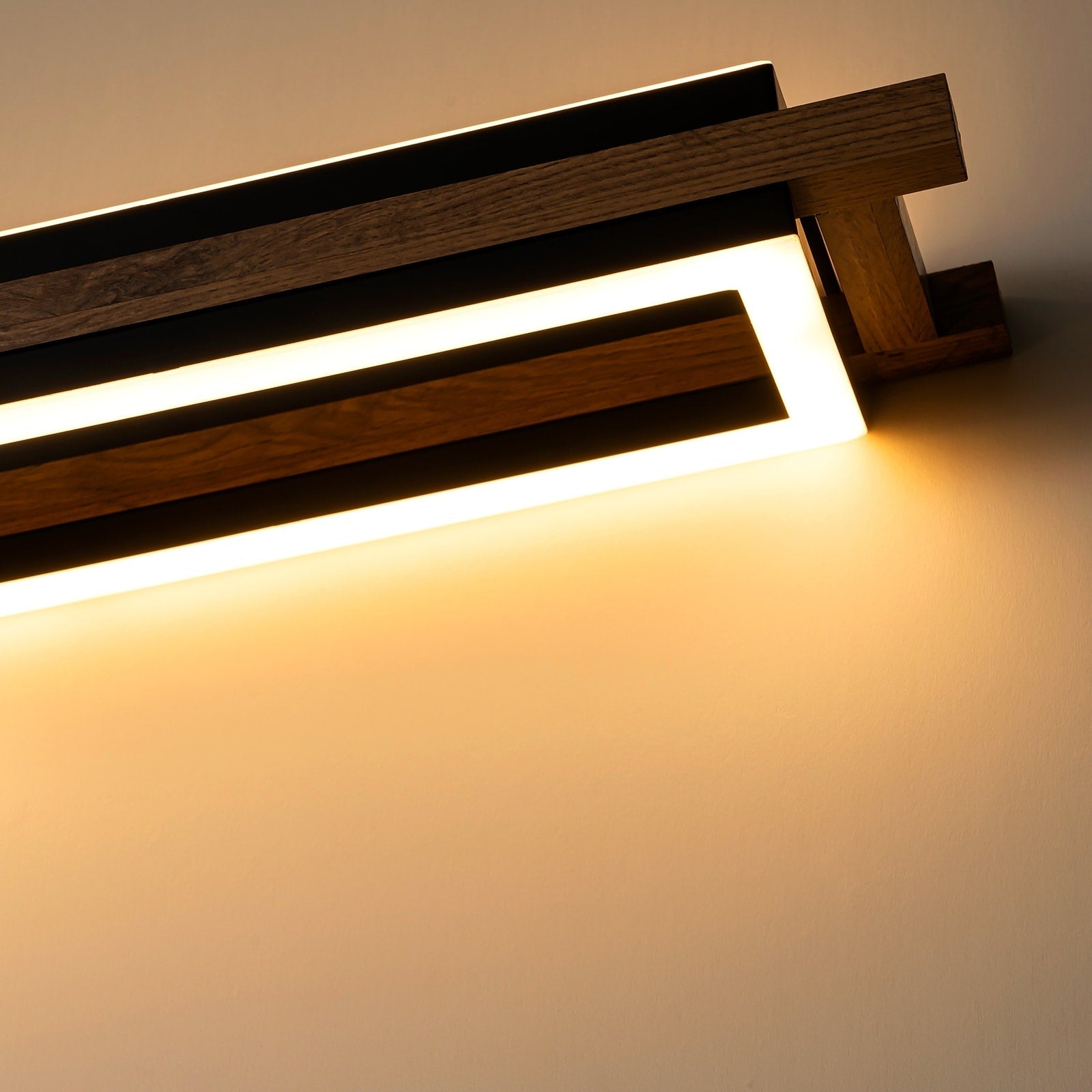 Lampadario lineare in legno a LED integrato da 3/5 luci per isola da cucina