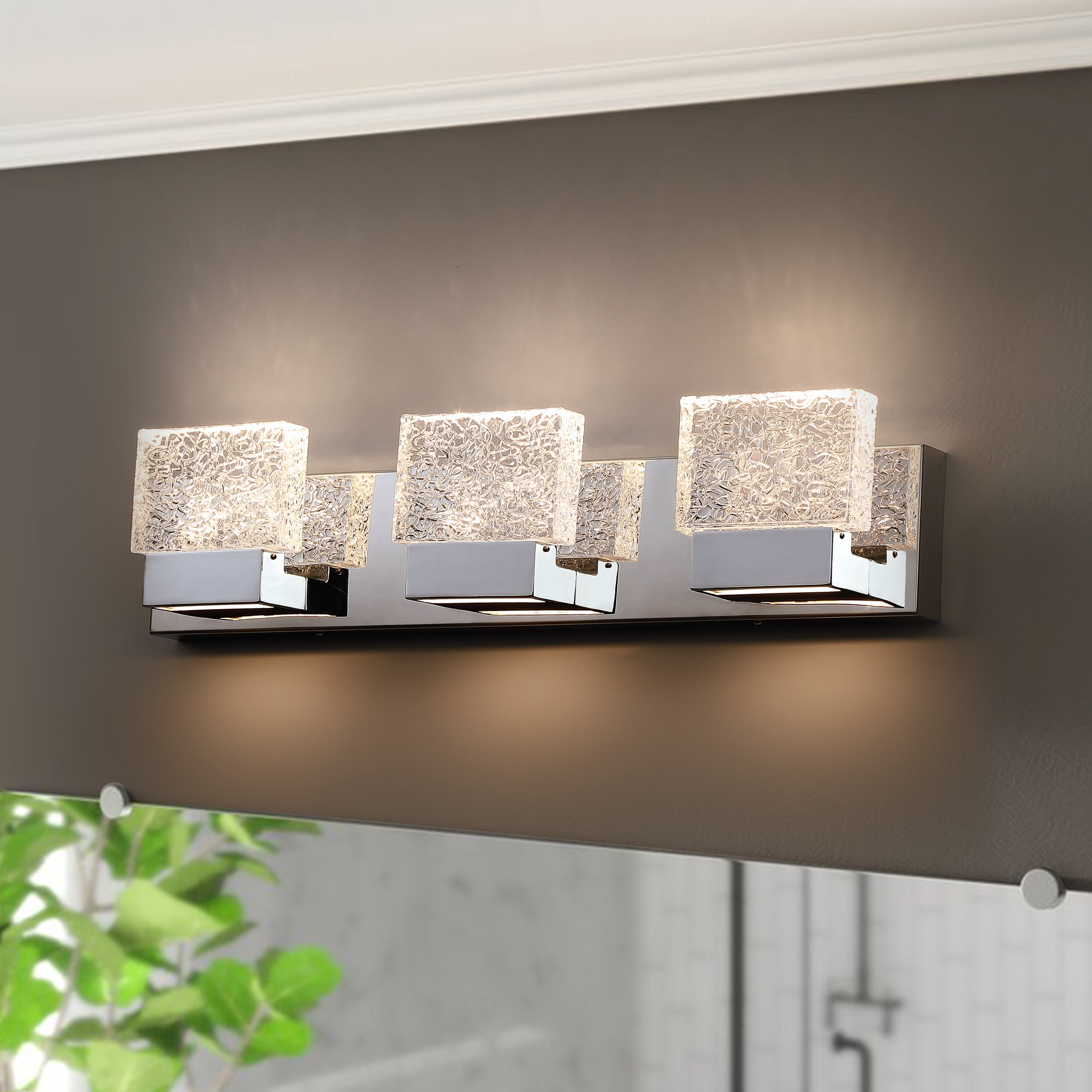 Lampada da toeletta a LED integrata in acciaio inossidabile 3000K Cattleya con paralumi in vetro artistico - Cromata