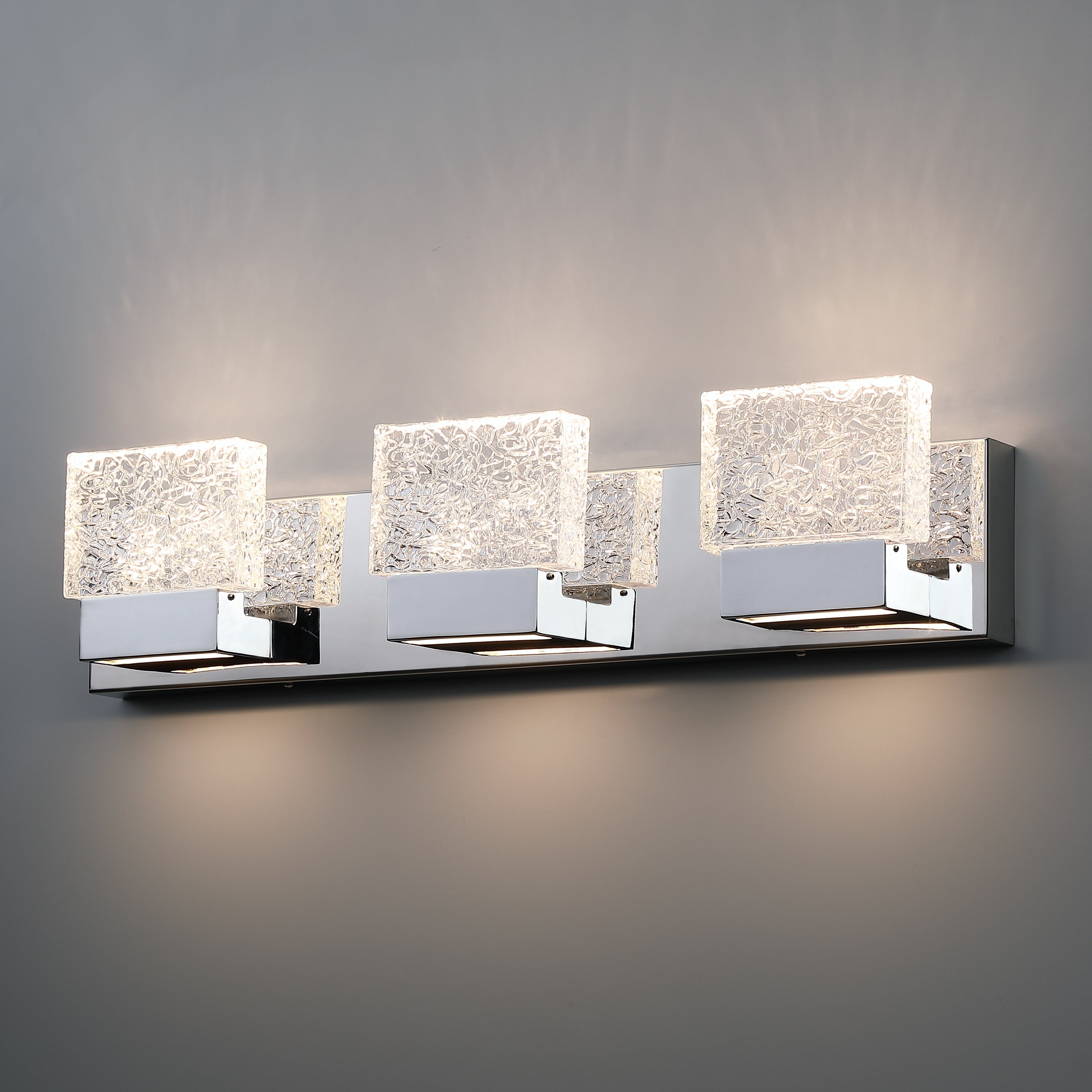 Lampada da toeletta a LED integrata in acciaio inossidabile 3000K Cattleya con paralumi in vetro artistico - Cromata