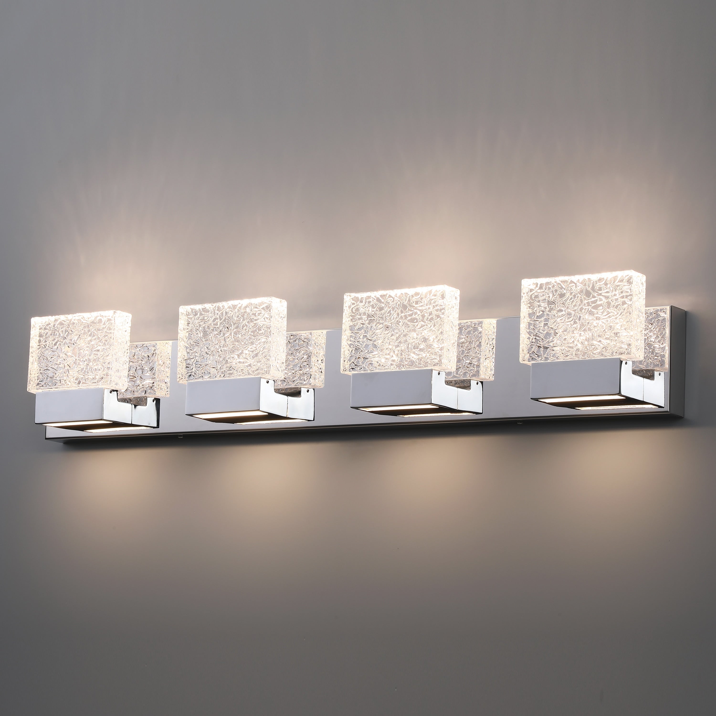 Lampada da toeletta a LED integrata in acciaio inossidabile 3000K Cattleya con paralumi in vetro artistico - Cromata