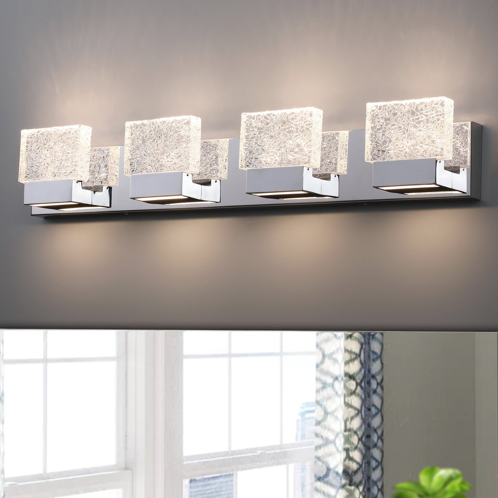 Lampada da toeletta a LED integrata in acciaio inossidabile 3000K Cattleya con paralumi in vetro artistico - Cromata