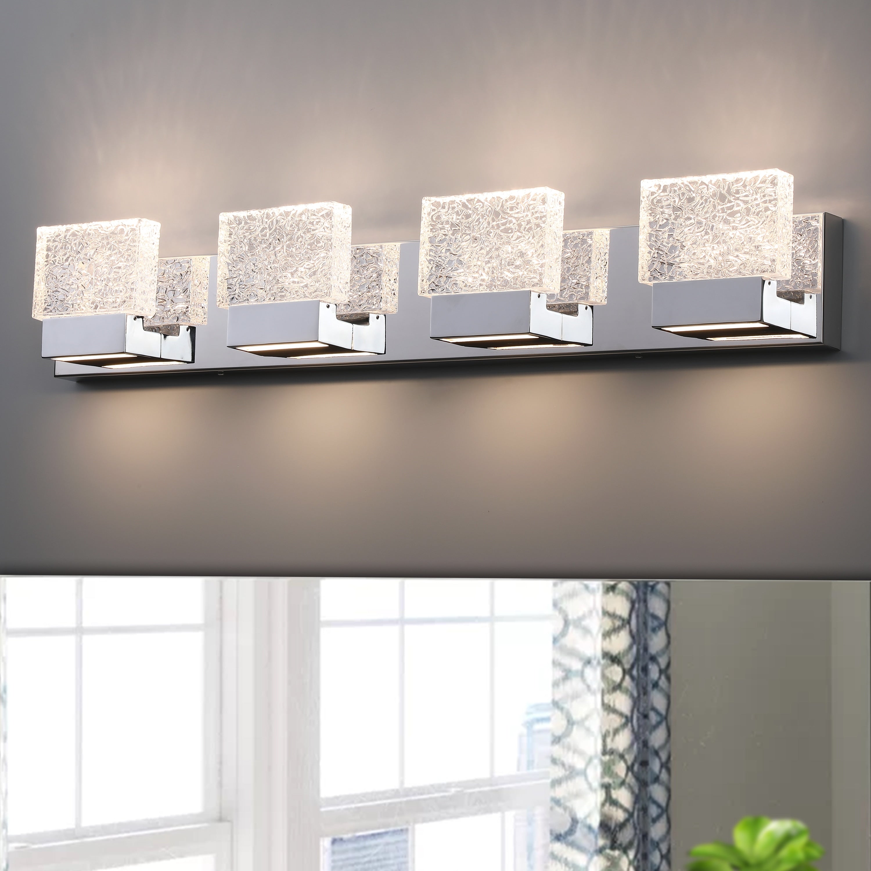 Lampada da toeletta a LED integrata in acciaio inossidabile 3000K Cattleya con paralumi in vetro artistico - Cromata