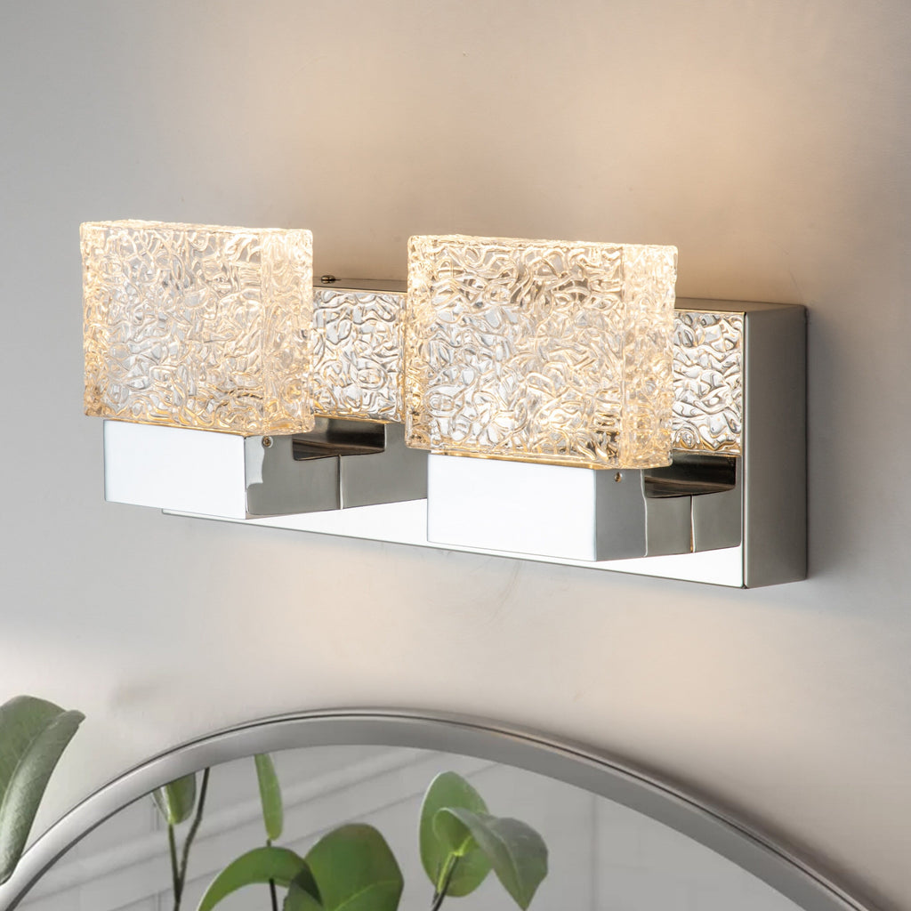 Lampada da toeletta a LED integrata in acciaio inossidabile 3000K Cattleya con paralumi in vetro artistico - Cromata