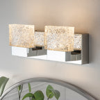 Lampada da toeletta a LED integrata in acciaio inossidabile 3000K Cattleya con paralumi in vetro artistico - Cromata