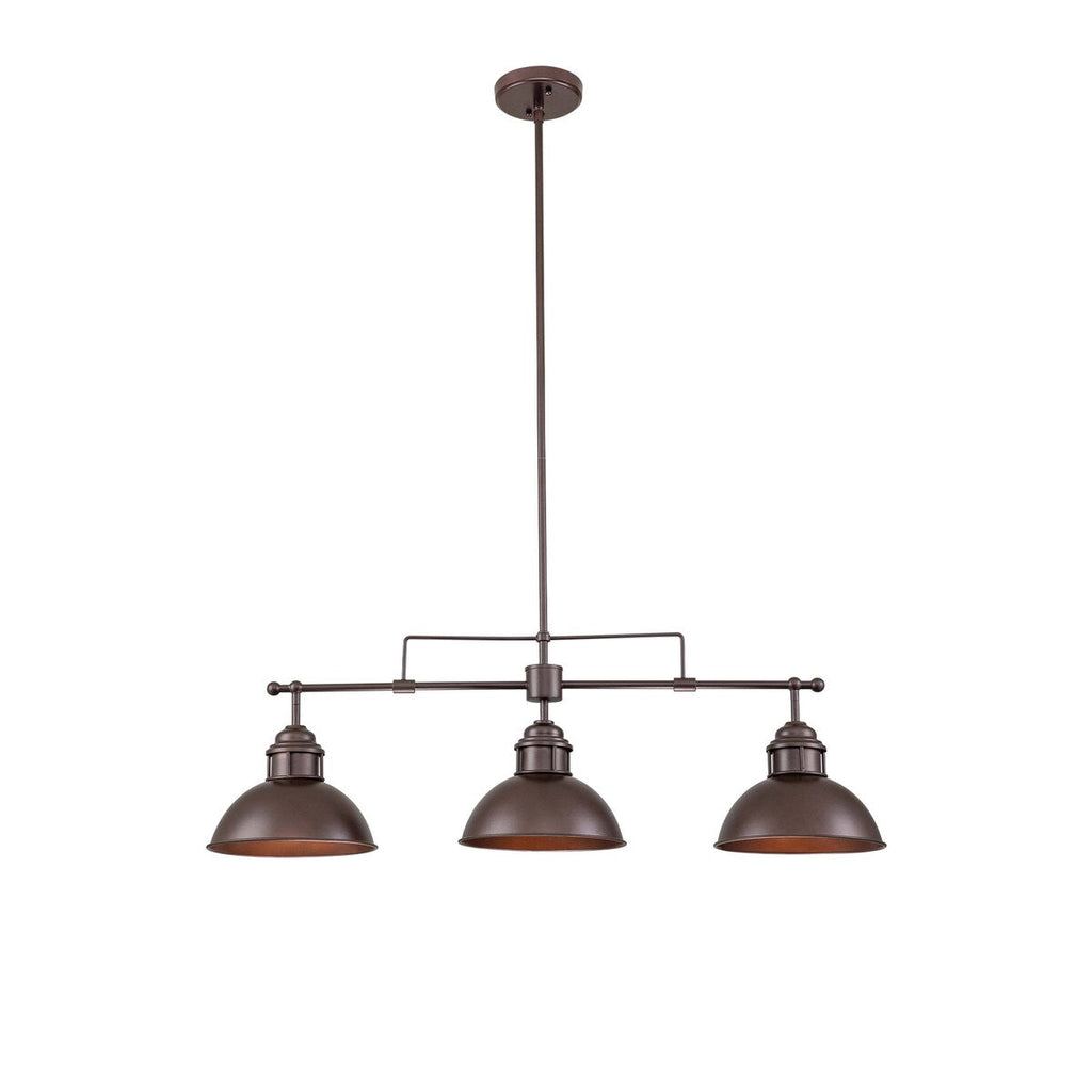 Lampada a sospensione a cupola industriale a 3 luci, in metallo, lineare, per isola da cucina, finitura in bronzo oliato
