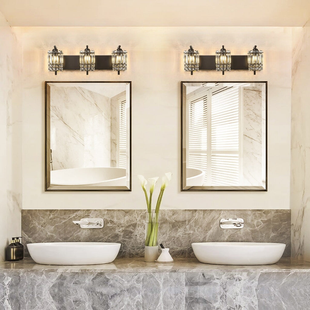 Applique da parete in cristallo per specchio da bagno moderno e glamour a 3 luci