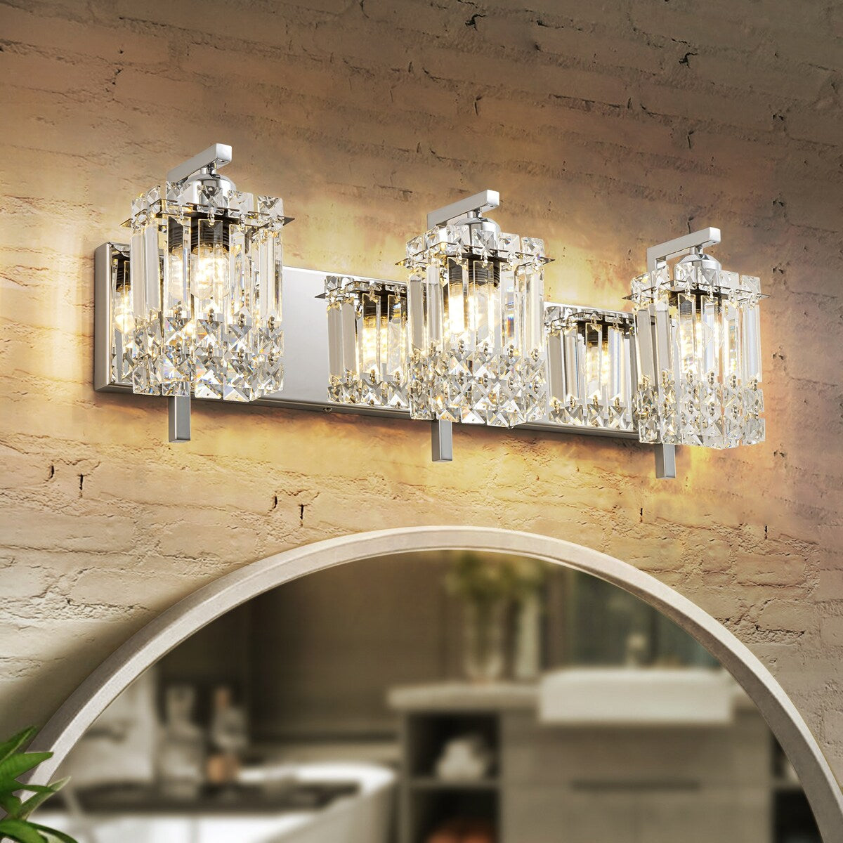 Applique da parete in cristallo per specchio da bagno moderno e glamour a 3 luci