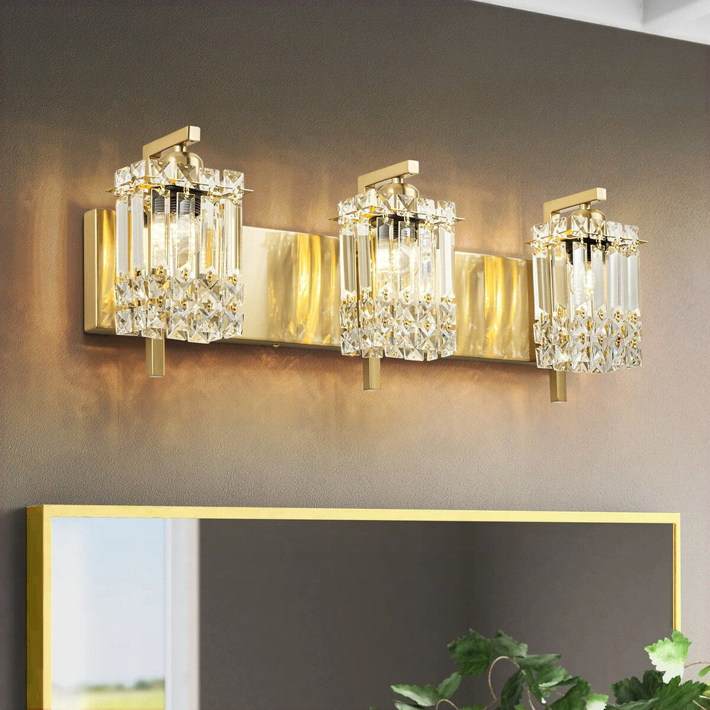 Applique da parete in cristallo per specchio da bagno moderno e glamour a 3 luci
