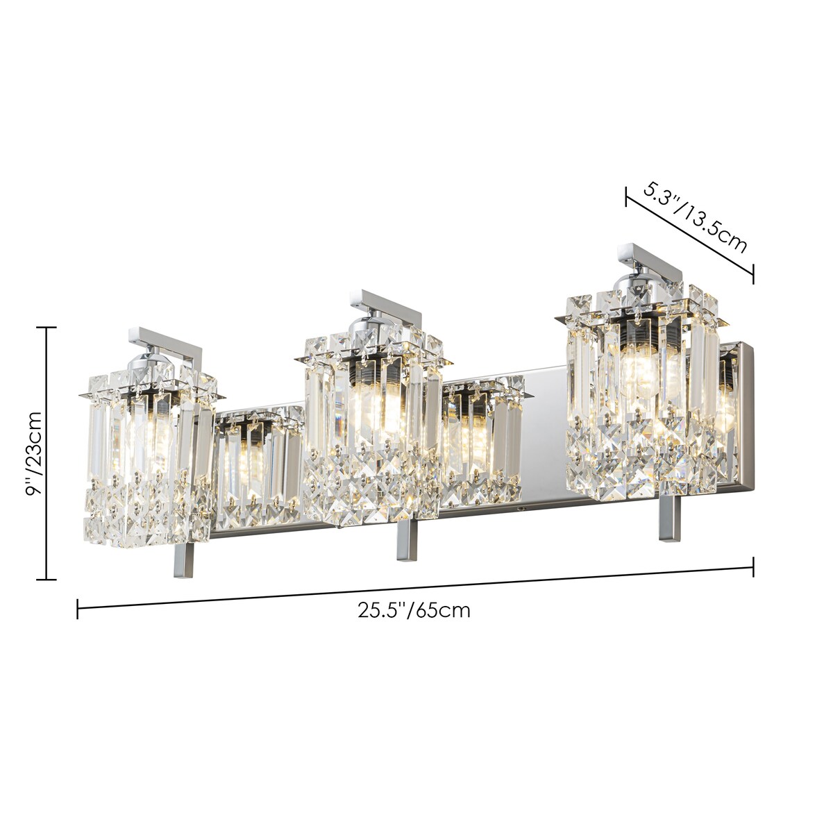 Applique da parete in cristallo per specchio da bagno moderno e glamour a 3 luci