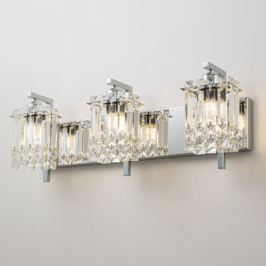 Applique da parete in cristallo per specchio da bagno moderno e glamour a 3 luci