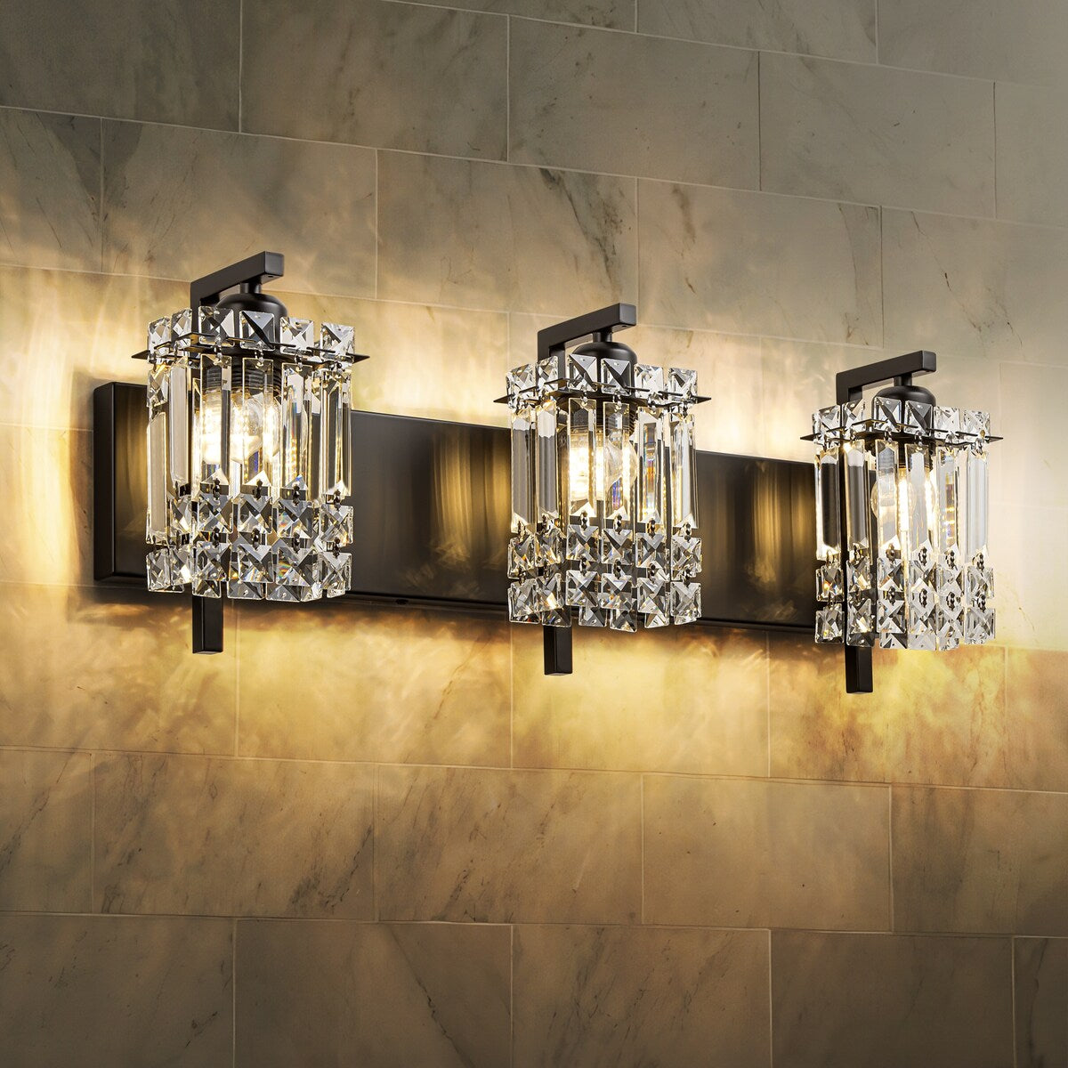Applique da parete in cristallo per specchio da bagno moderno e glamour a 3 luci