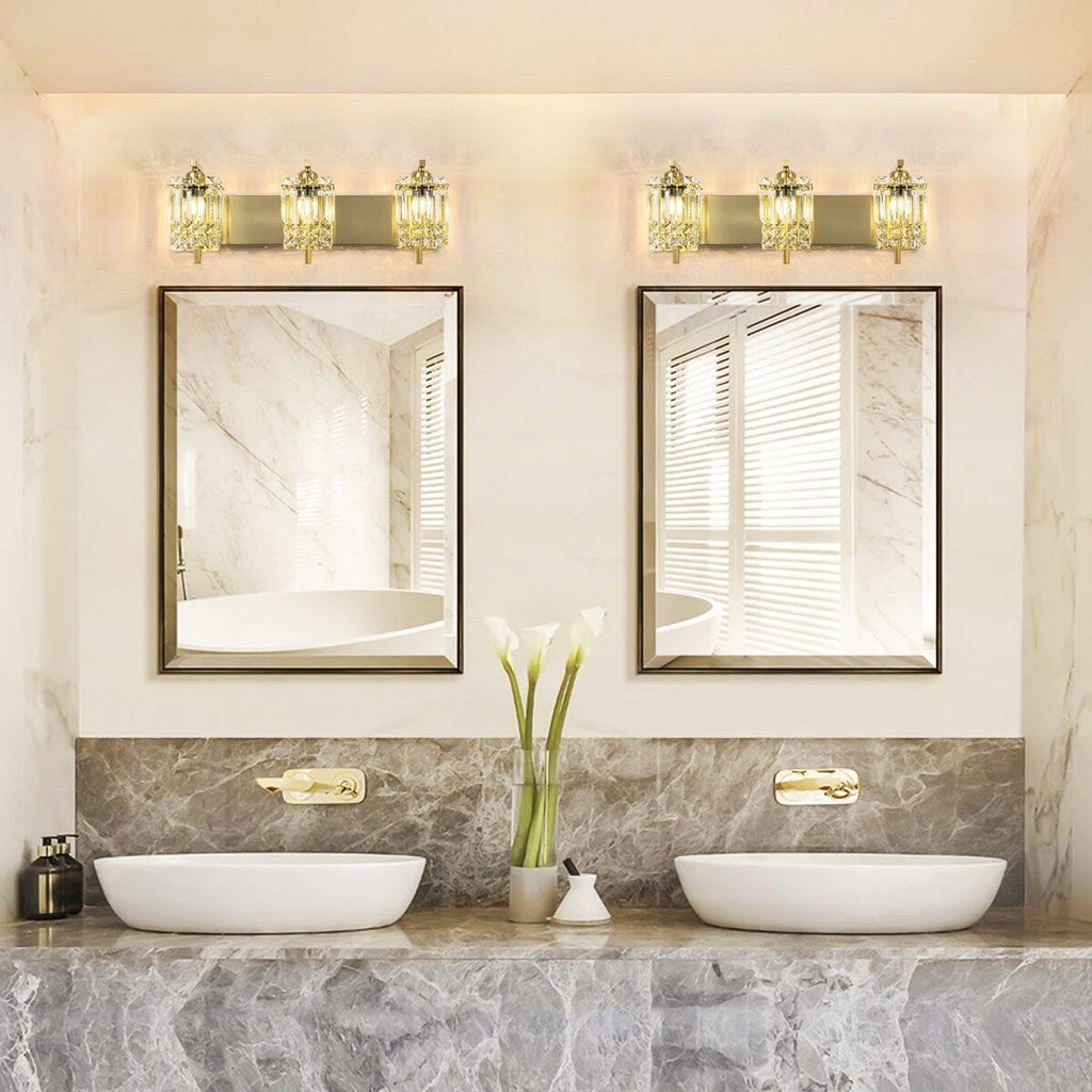 Applique da parete in cristallo per specchio da bagno moderno e glamour a 3 luci
