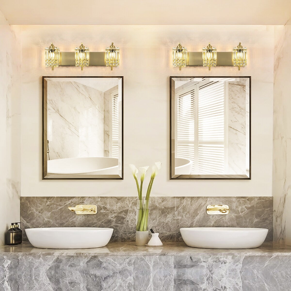 Applique da parete in cristallo per specchio da bagno moderno e glamour a 3 luci