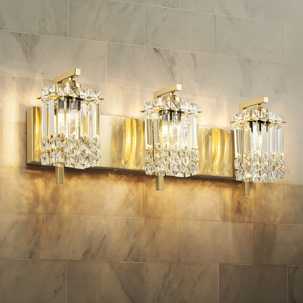 Applique da parete in cristallo per specchio da bagno moderno e glamour a 3 luci