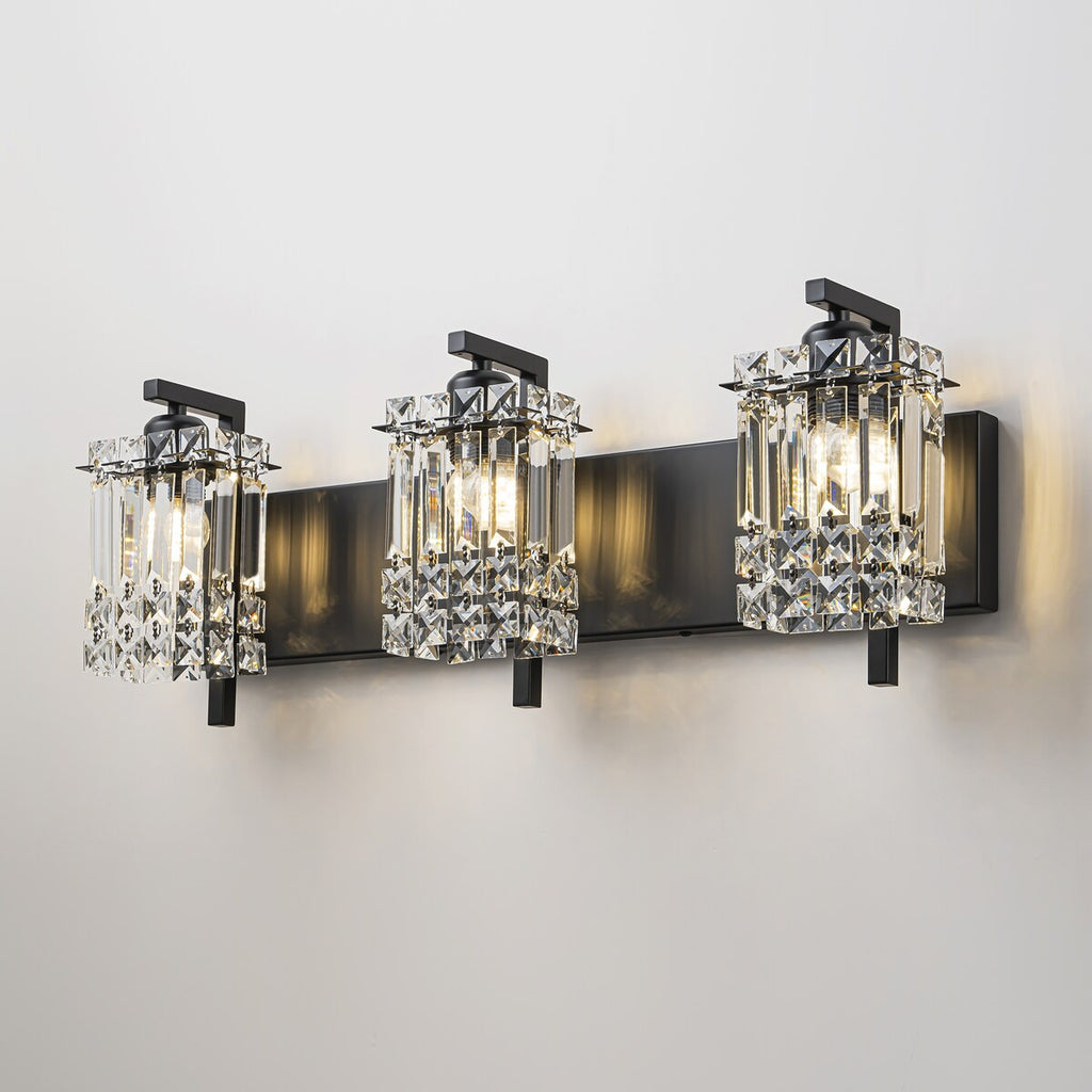 Applique da parete in cristallo per specchio da bagno moderno e glamour a 3 luci