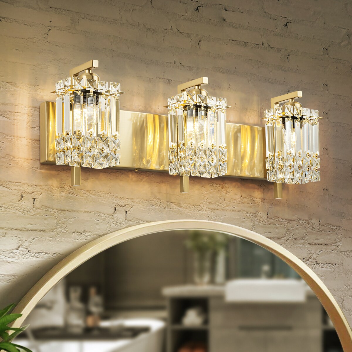 Applique da parete in cristallo per specchio da bagno moderno e glamour a 3 luci