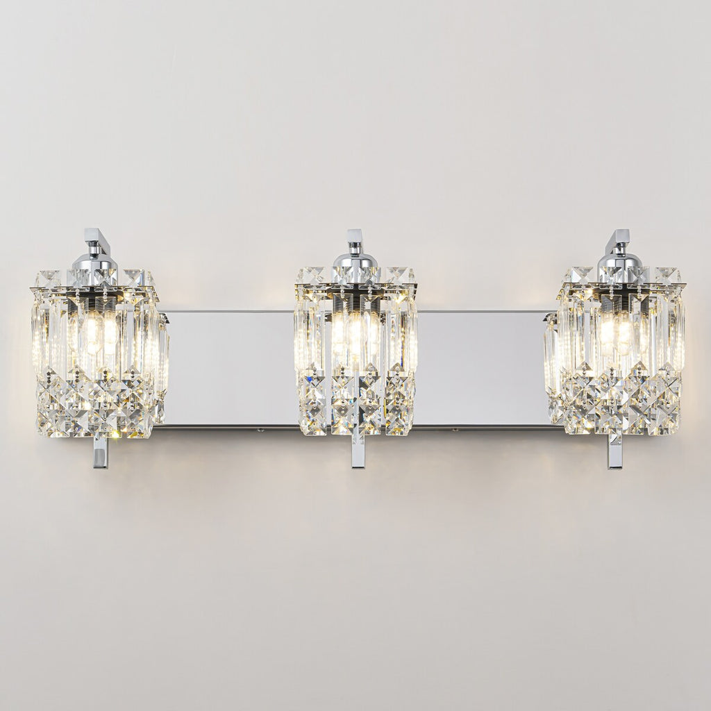 Applique da parete in cristallo per specchio da bagno moderno e glamour a 3 luci