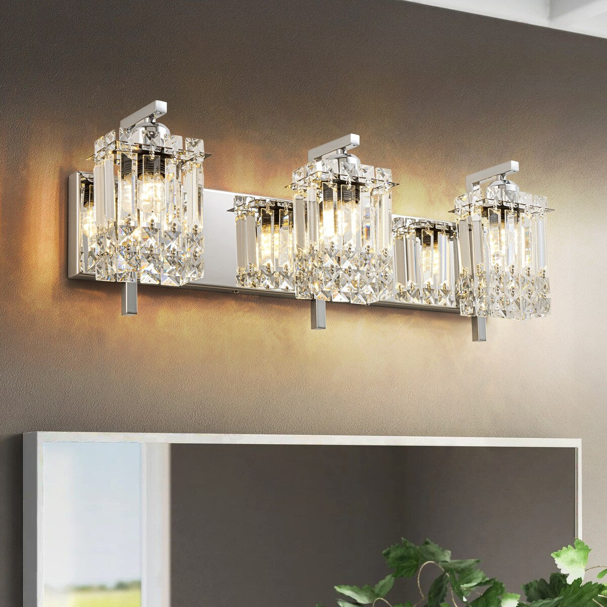 Applique da parete in cristallo per specchio da bagno moderno e glamour a 3 luci