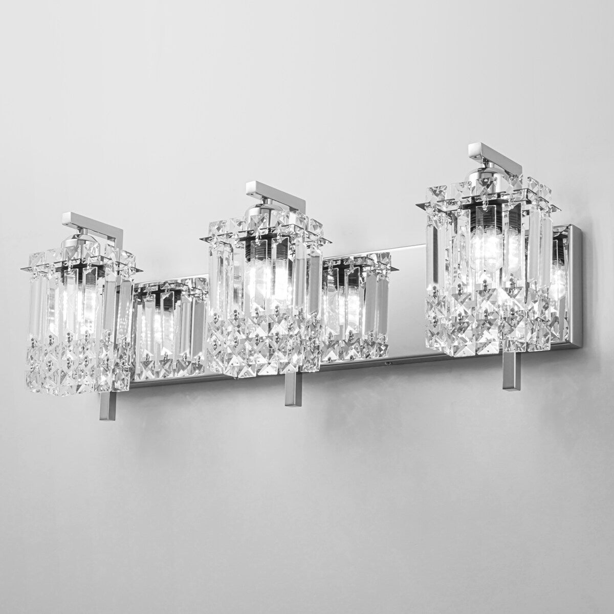 Applique da parete in cristallo per specchio da bagno moderno e glamour a 3 luci