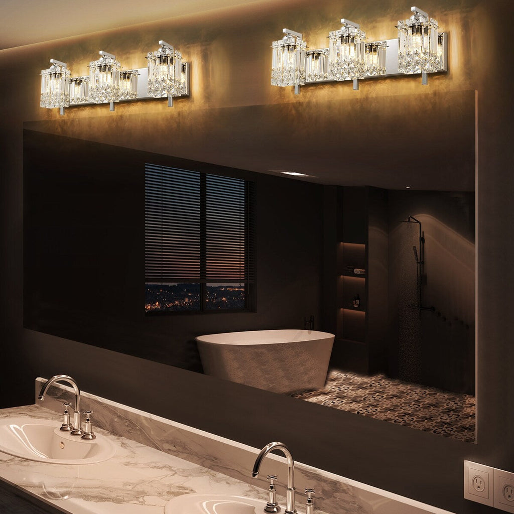 Applique da parete in cristallo per specchio da bagno moderno e glamour a 3 luci