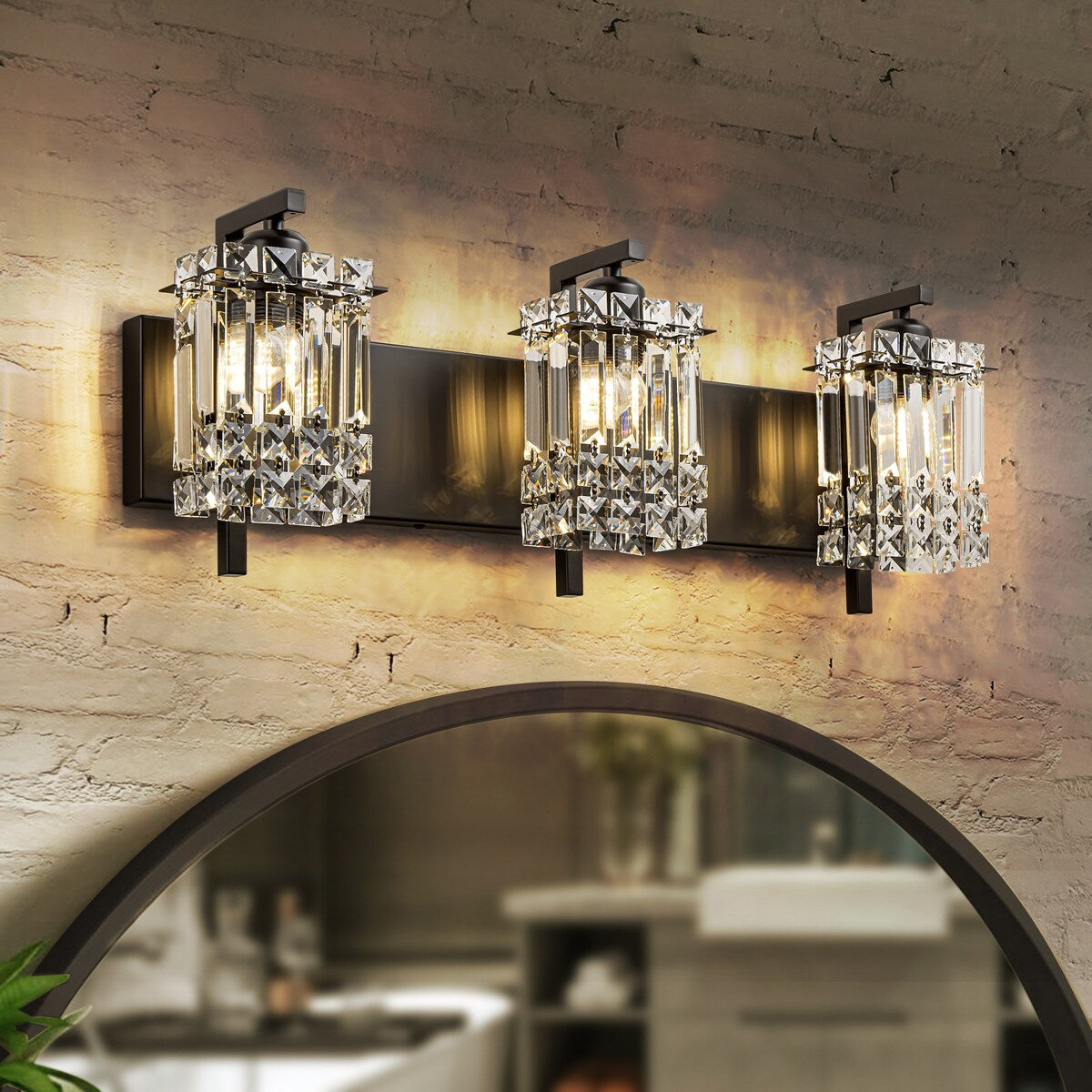 Applique da parete in cristallo per specchio da bagno moderno e glamour a 3 luci