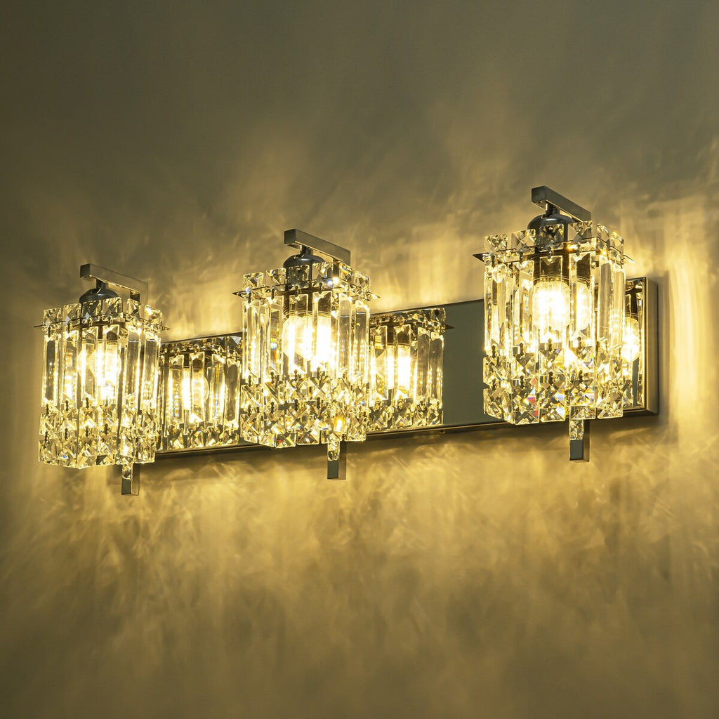 Applique da parete in cristallo per specchio da bagno moderno e glamour a 3 luci