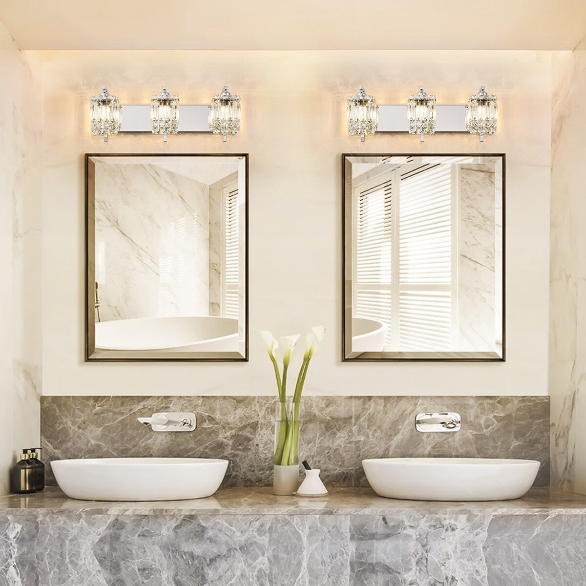 Applique da parete in cristallo per specchio da bagno moderno e glamour a 3 luci