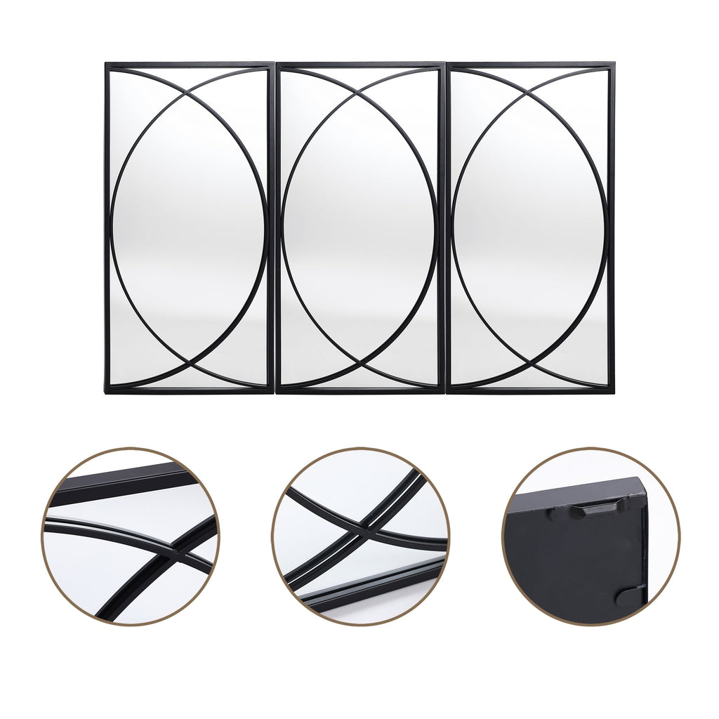 Set di 3 specchi da parete rettangolari in metallo nero - 31,9 A x 15,75 L x 0,75 P