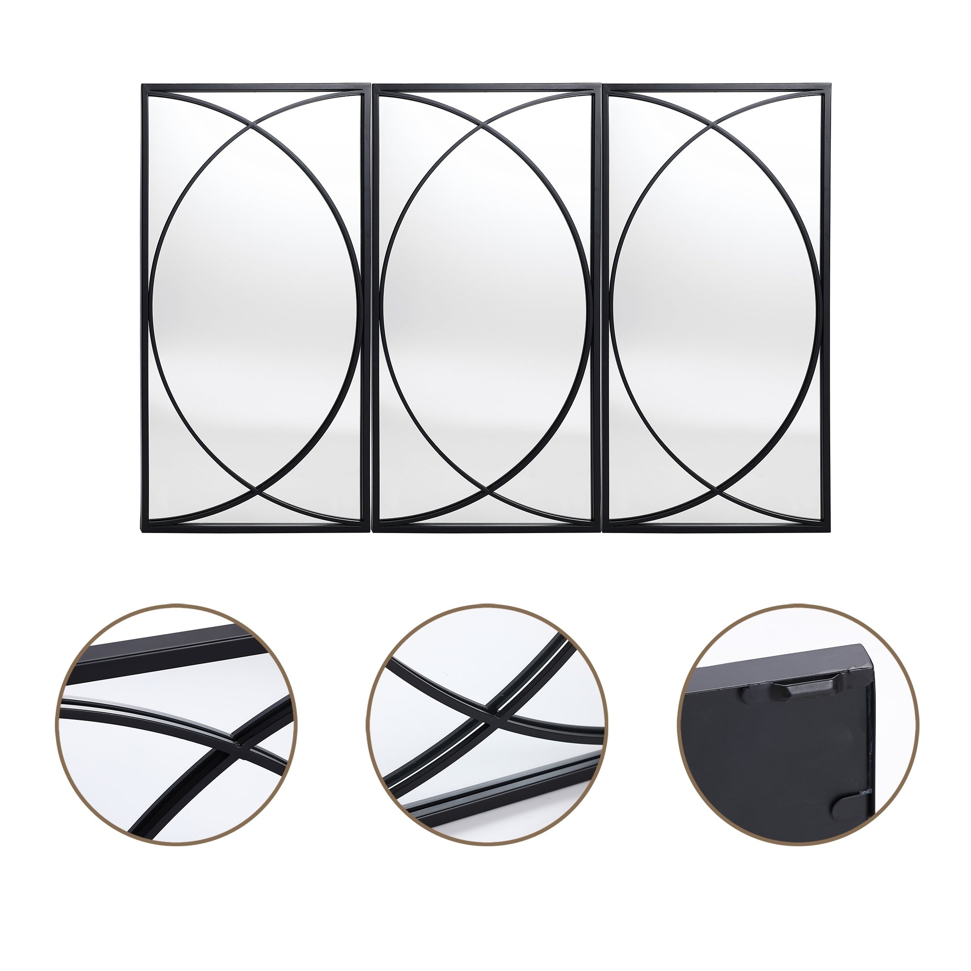Set di 3 specchi da parete rettangolari in metallo nero - 31,9 A x 15,75 L x 0,75 P