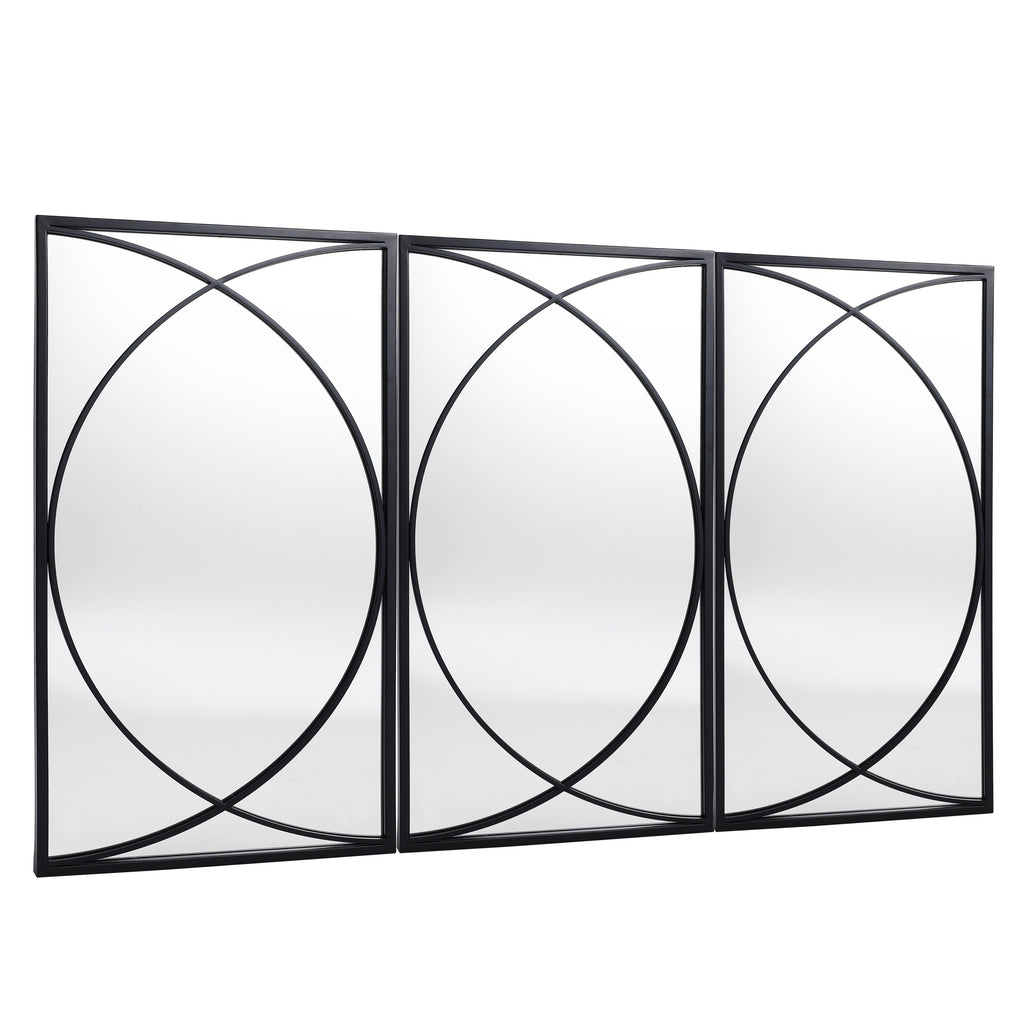 Set di 3 specchi da parete rettangolari in metallo nero - 31,9 A x 15,75 L x 0,75 P