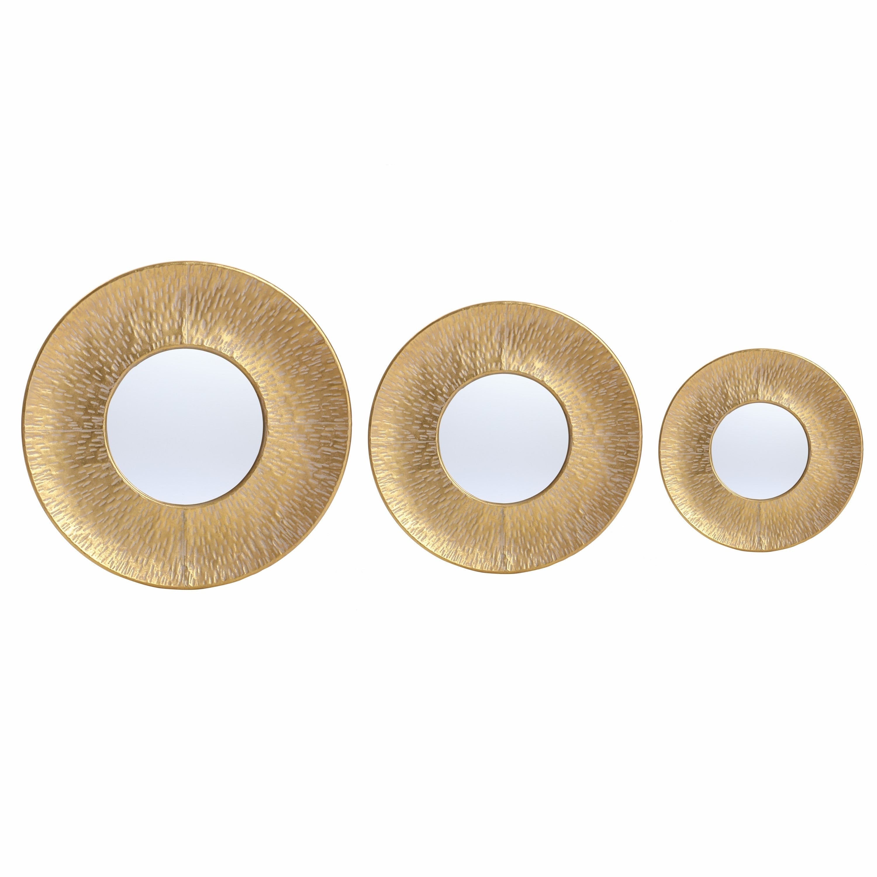 Set di 3 specchi da parete rotondi in metallo dorato - Diametro 22,25 x P 2,36