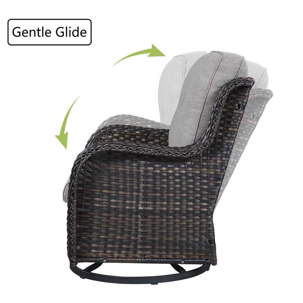Gymojoy Sedia a dondolo girevole in vimini da esterno, 3 pezzi, con cuscino e tavolo