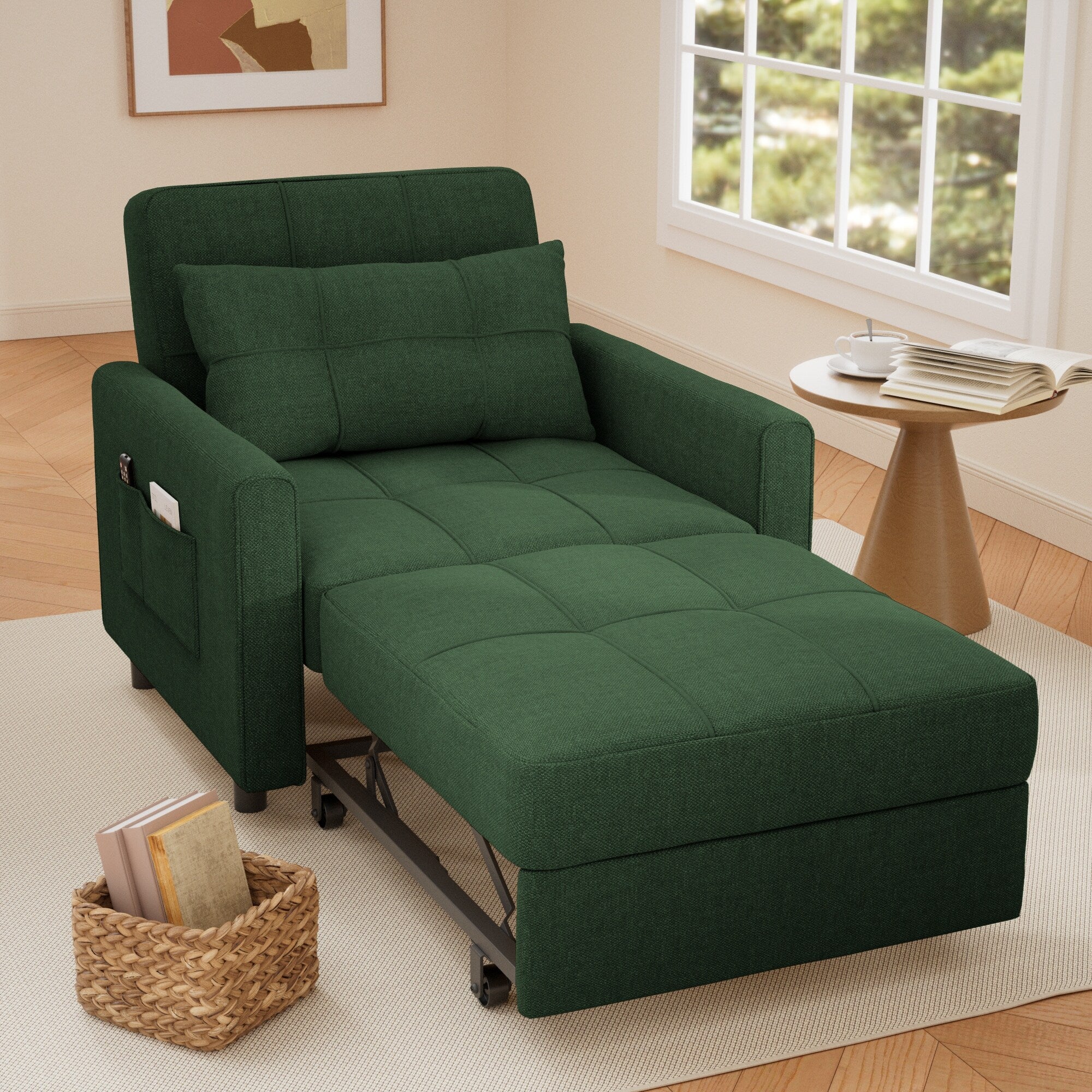 Divano letto regolabile 3 in 1, divano con poltrona estraibile, letto pieghevole convertibile per soggiorno
