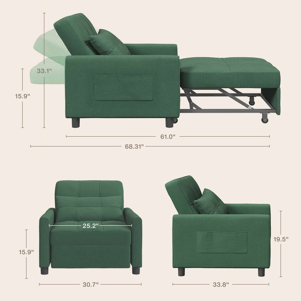 Divano letto regolabile 3 in 1, divano con poltrona estraibile, letto pieghevole convertibile per soggiorno